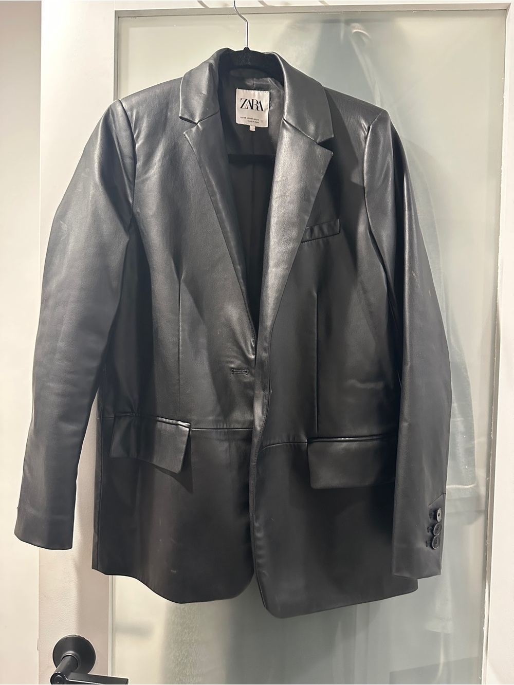 Zara Black Faux Leather Single-Button Blazer XS